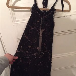 Black lace open back romper